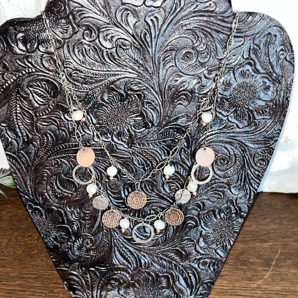 Silpada Fresh Water Pearl & Copper Coin Necklace Double Layer